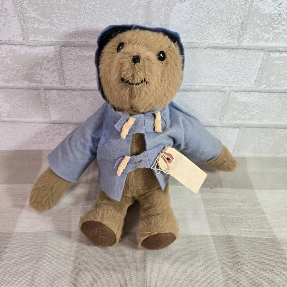 Vintage Paddington Stuffed Plush Animal Teddy Bear Blue Coat 13" Tan Black Ears